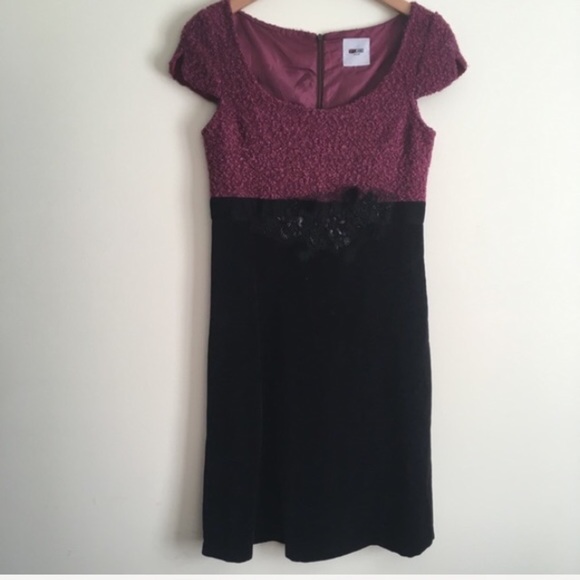 Moschino Dresses & Skirts - Moschino Jeans | Tweed Velvet Fur Beaded Black Mauve Dress XS